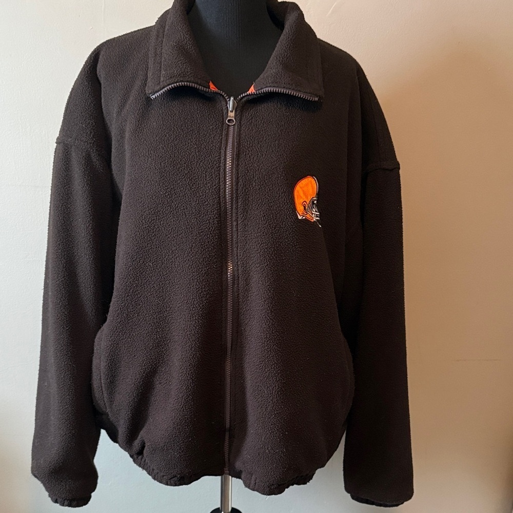Vintage Cleveland Brown Reversible Fleece Nylon Jacket Coat Sz XL Fans Gear